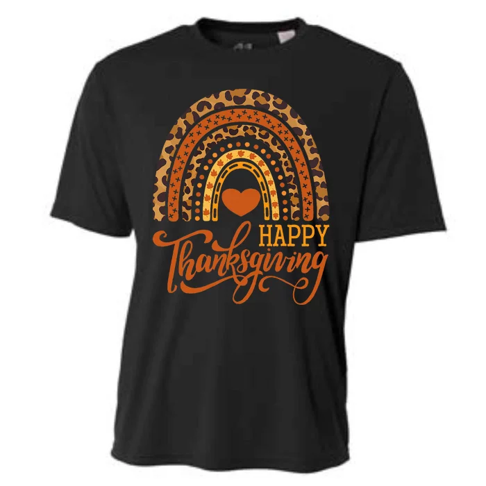 Happy Thanksgiving Boho Rainbow Leopard Fall Autumn Cooling Performance Crew T-Shirt