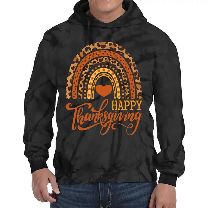 Happy Thanksgiving Boho Rainbow Leopard Fall Autumn Tie Dye Hoodie