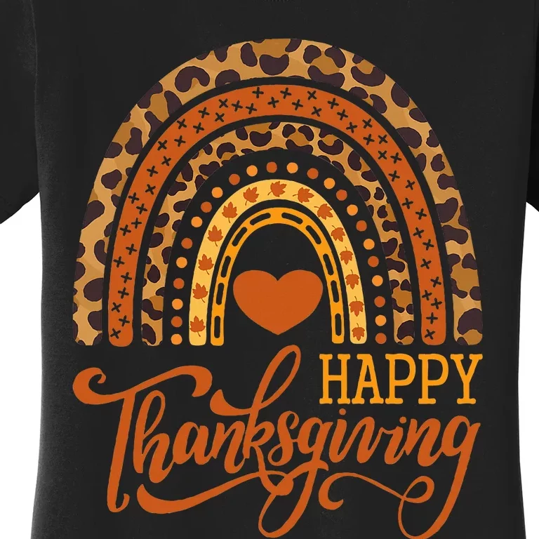 Happy Thanksgiving Boho Rainbow Leopard Fall Autumn Women's T-Shirt