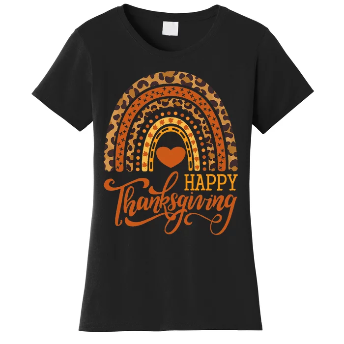 Happy Thanksgiving Boho Rainbow Leopard Fall Autumn Women's T-Shirt