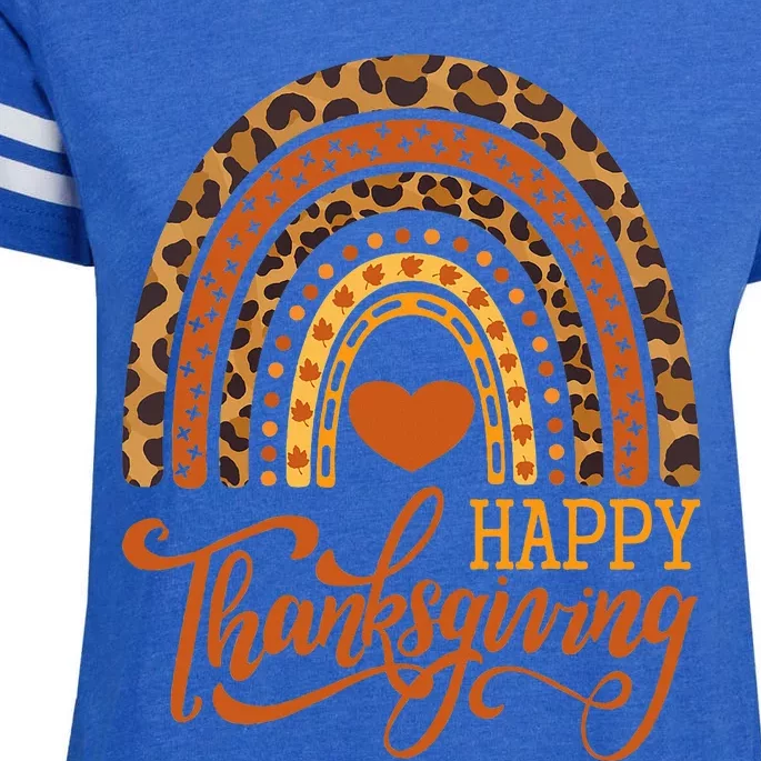 Happy Thanksgiving Boho Rainbow Leopard Fall Autumn Enza Ladies Jersey Football T-Shirt