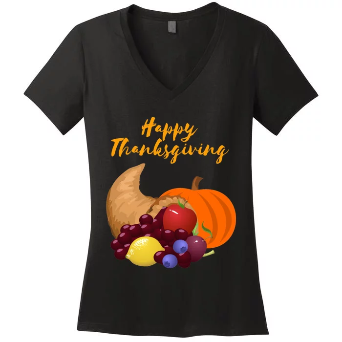 Happy Thanksgiving Cornucopia Design Women's V-Neck T-Shirt