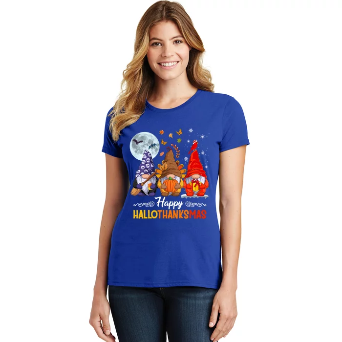 Halloween Thanksgiving Christmas Happy Hallothanksmas Gnomes Funny Gift Women's T-Shirt