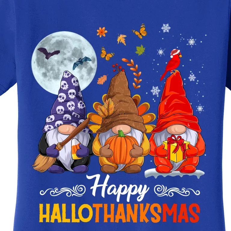 Halloween Thanksgiving Christmas Happy Hallothanksmas Gnomes Funny Gift Women's T-Shirt