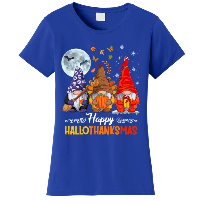 Halloween Thanksgiving Christmas Happy Hallothanksmas Gnomes Funny Gift Women's T-Shirt