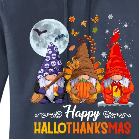 Halloween Thanksgiving Christmas Happy Hallothanksmas Gnomes Funny Gift Women's Pullover Hoodie