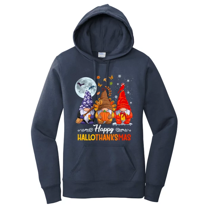 Halloween Thanksgiving Christmas Happy Hallothanksmas Gnomes Funny Gift Women's Pullover Hoodie