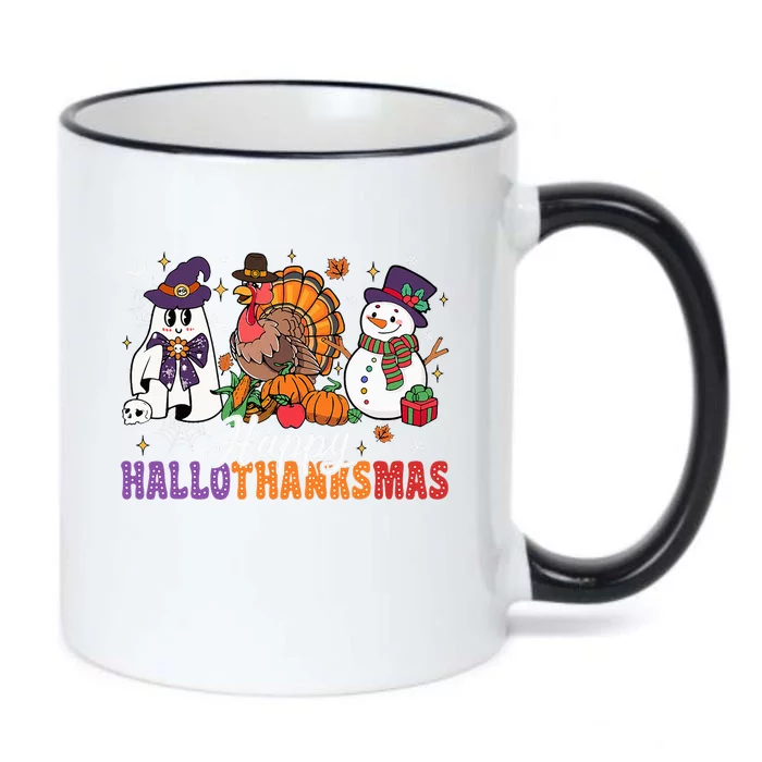 Halloween Thanksgiving Christmas Happy Hallothanksmas Black Color Changing Mug