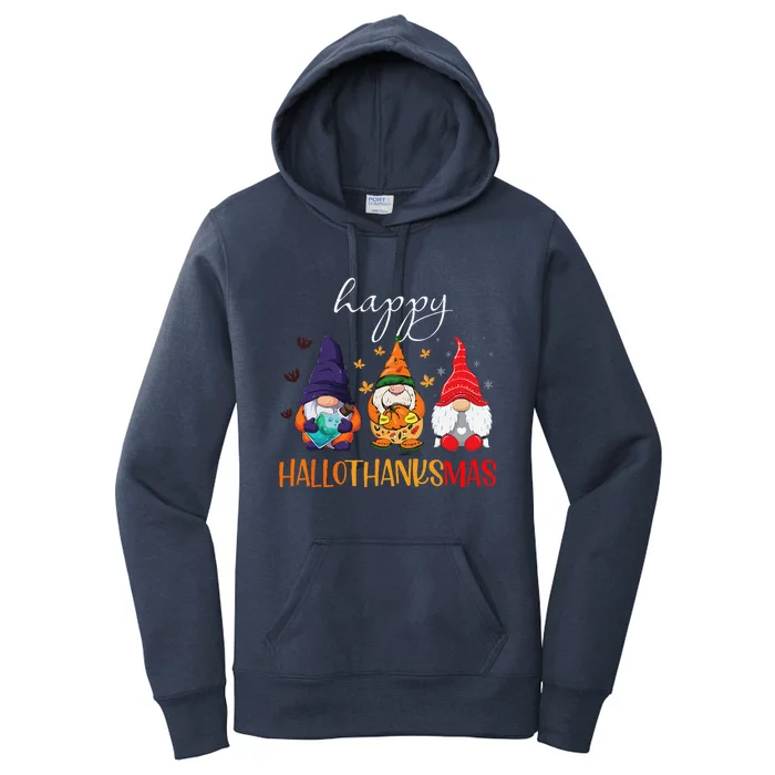 Halloween Thanksgiving Christmas Gnomes Happy Hallothanksmas Women's Pullover Hoodie