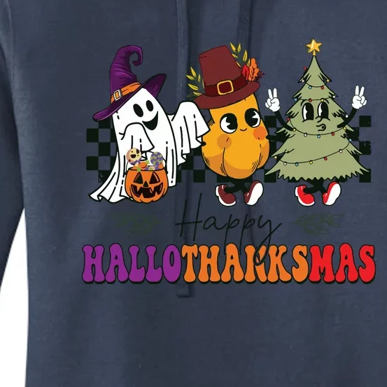 Halloween Thanksgiving Christmas Halloween Thanksgivi Happy Hallothanksmas Women's Pullover Hoodie