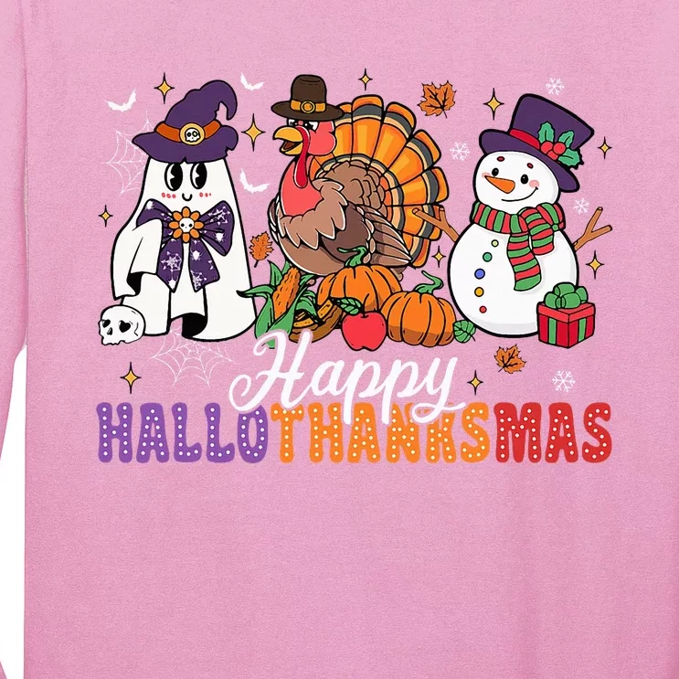 Halloween Thanksgiving Christmas Happy Hallothanksmas Long Sleeve Shirt