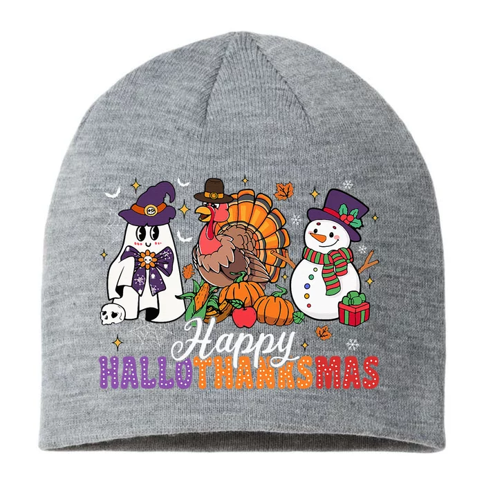 Halloween Thanksgiving Christmas Happy Hallothanksmas 8 1/2in Sustainable Knit Beanie