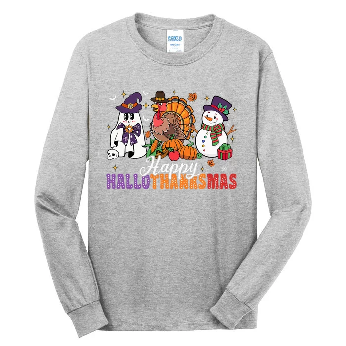 Halloween Thanksgiving Christmas Happy Hallothanksmas Tall Long Sleeve T-Shirt