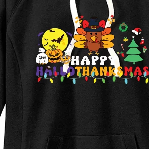 Halloween Thanksgiving Christmas Turkey Happy Hallothanksmas Women's Fleece Hoodie