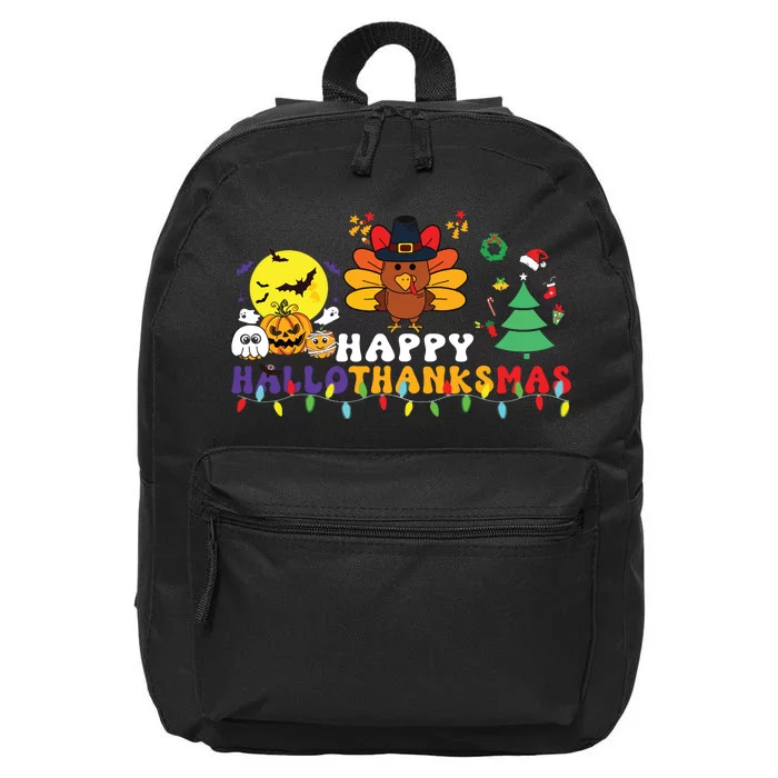 Halloween Thanksgiving Christmas Turkey Happy Hallothanksmas 16 in Basic Backpack