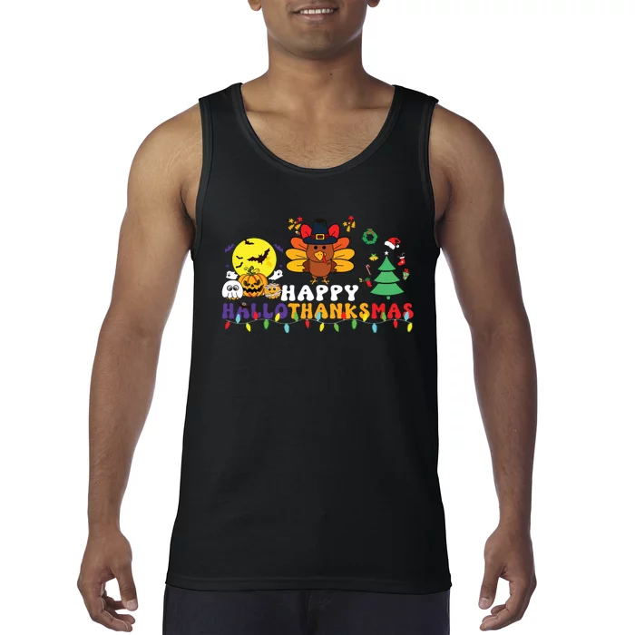 Halloween Thanksgiving Christmas Turkey Happy Hallothanksmas Tank Top