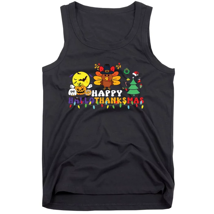 Halloween Thanksgiving Christmas Turkey Happy Hallothanksmas Tank Top