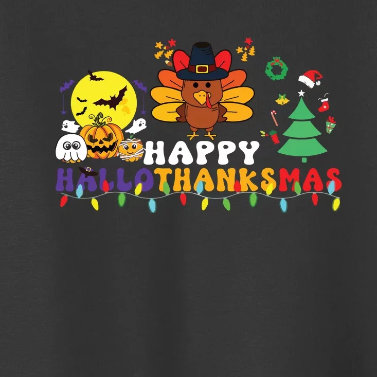 Halloween Thanksgiving Christmas Turkey Happy Hallothanksmas Toddler T-Shirt