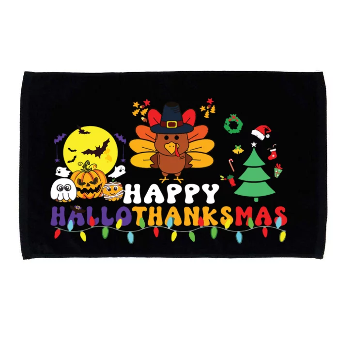 Halloween Thanksgiving Christmas Turkey Happy Hallothanksmas Microfiber Hand Towel