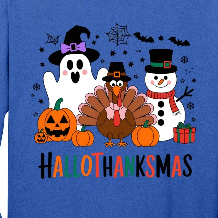 Halloween Thanksgiving Christmas Happy Hallothanksmas Gift Long Sleeve Shirt