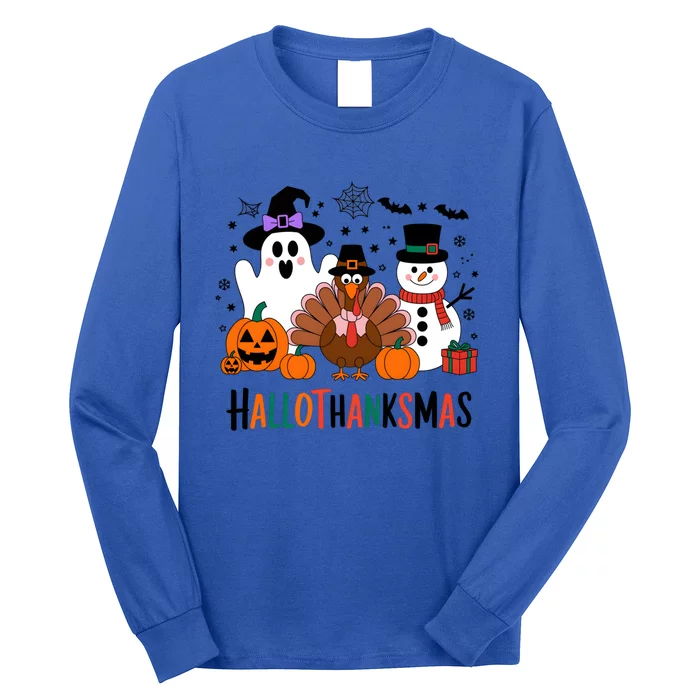 Halloween Thanksgiving Christmas Happy Hallothanksmas Gift Long Sleeve Shirt