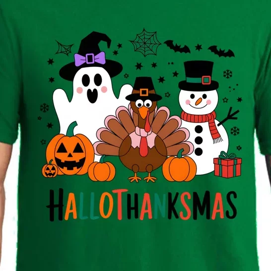 Halloween Thanksgiving Christmas Happy Hallothanksmas Gift Pajama Set