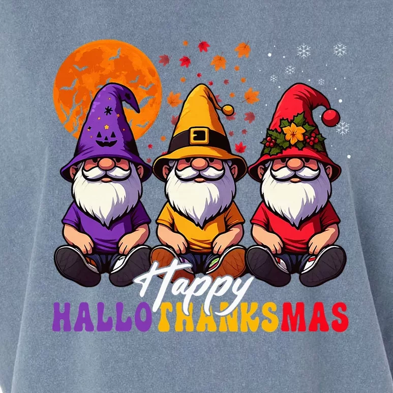 Halloween Thanksgiving Christmas Happy Hallothanksmas Gnomes Garment-Dyed Women's Muscle Tee