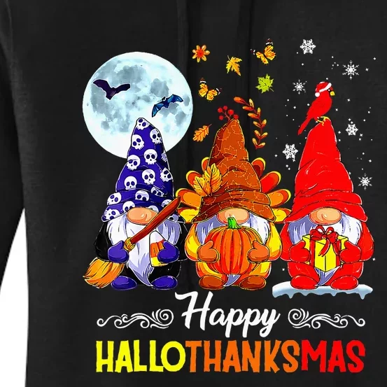 Halloween Thanksgiving Christmas Happy Hallothanksmas Gnomes Women's Pullover Hoodie