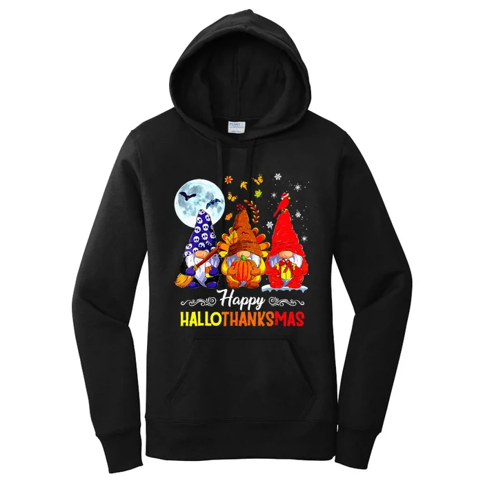 Halloween Thanksgiving Christmas Happy Hallothanksmas Gnomes Women's Pullover Hoodie