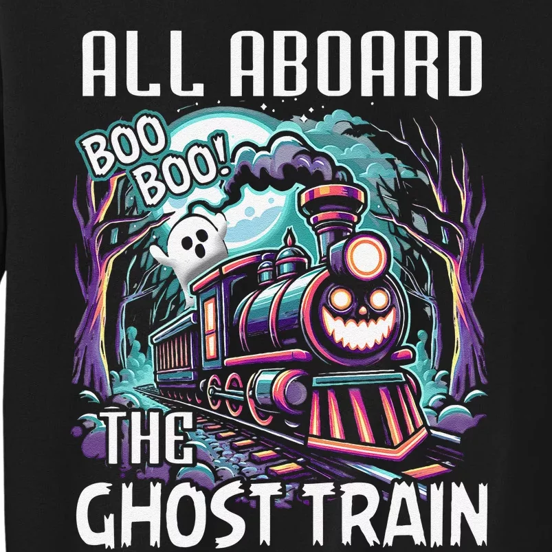 Halloween Train Choo Cho Locomotive All Aboard Railroad Tall Sweatshirt