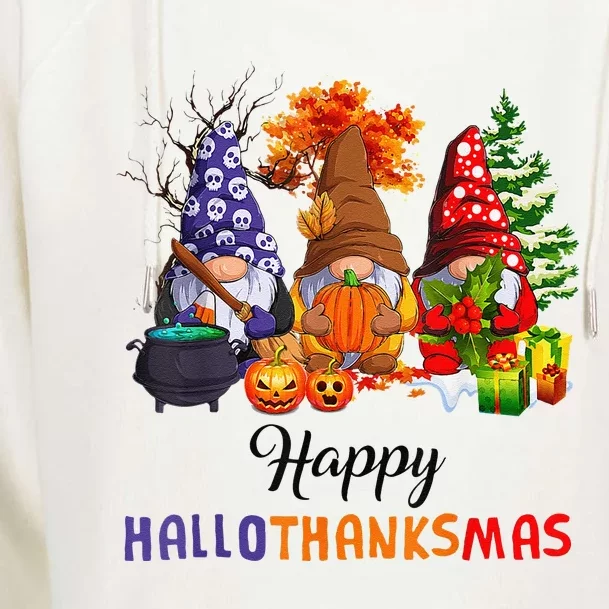 Halloween Thanksgiving Christmas Happy HalloThanksMas Gnomes Cute Womens Funnel Neck Pullover Hood