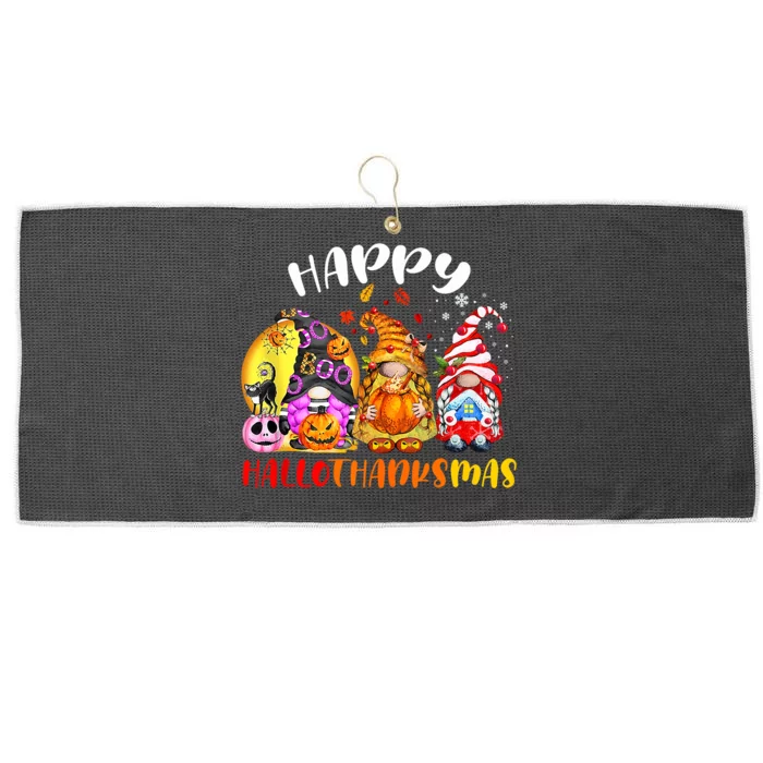 Halloween Thanksgiving Christmas Happy HalloThanksMas Gnomes Large Microfiber Waffle Golf Towel