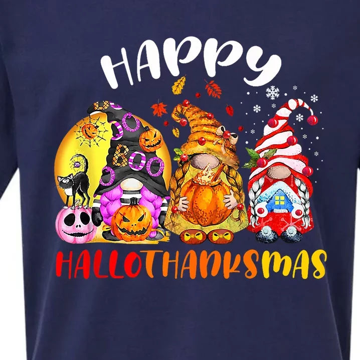 Halloween Thanksgiving Christmas Happy HalloThanksMas Gnomes Sueded Cloud Jersey T-Shirt