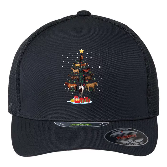 Horse Tree Christmas Horses Xmas Tee Gifts For Women Girl Flexfit Unipanel Trucker Cap