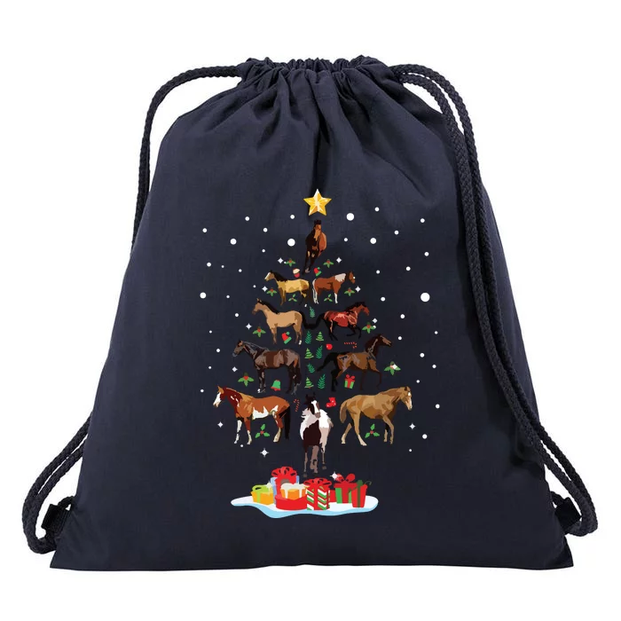 Horse Tree Christmas Horses Xmas Tee Gifts For Women Girl Drawstring Bag