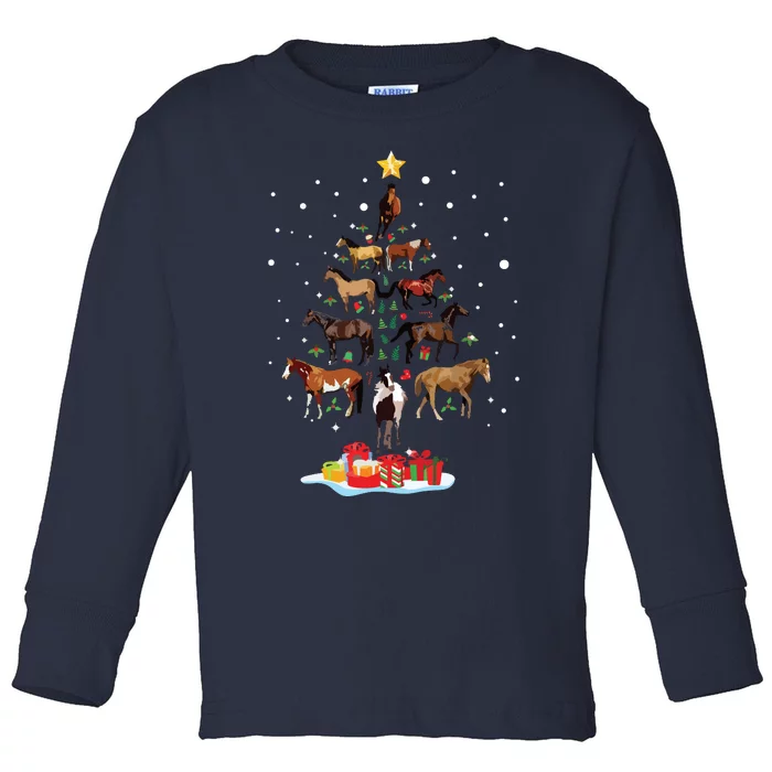 Horse Tree Christmas Horses Xmas Tee Gifts For Women Girl Toddler Long Sleeve Shirt