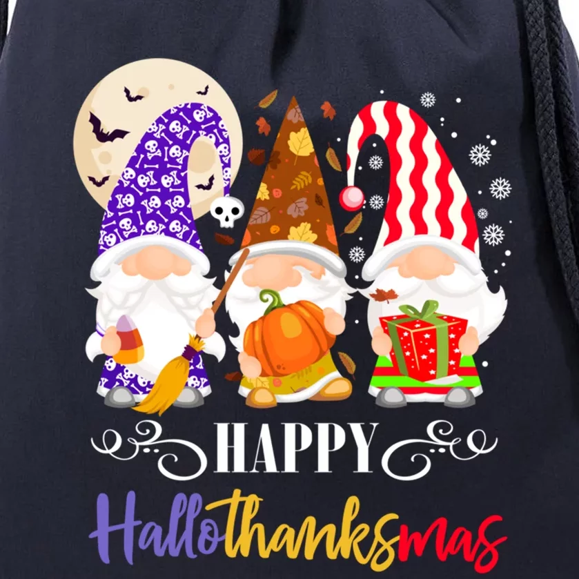 Halloween Thanksgiving Christmas Gnome Happy Hallothanksmas Gift Drawstring Bag