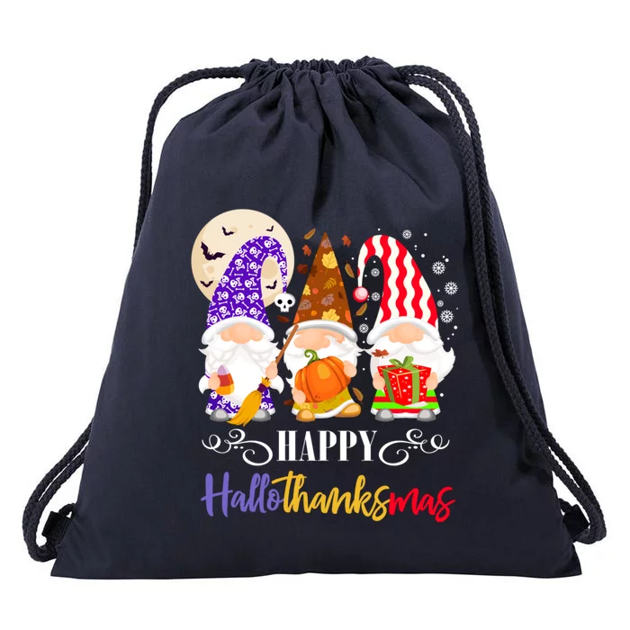 Halloween Thanksgiving Christmas Gnome Happy Hallothanksmas Gift Drawstring Bag