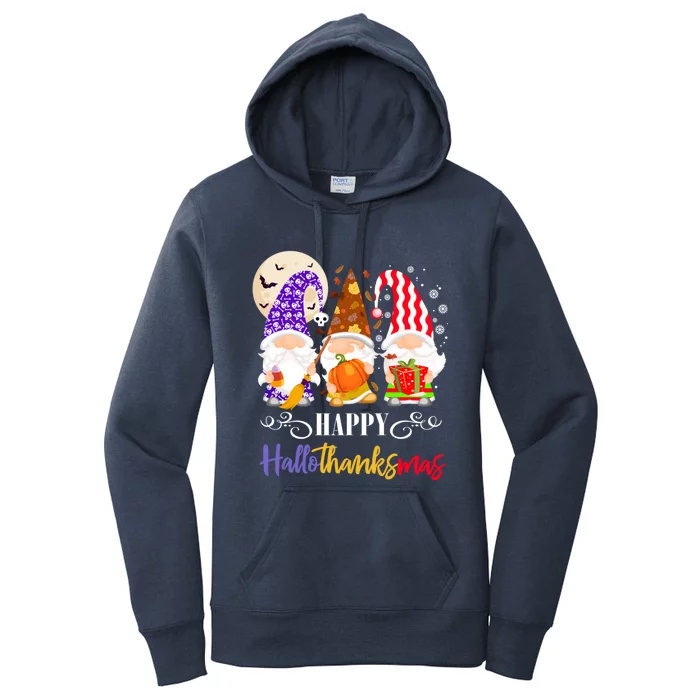 Halloween Thanksgiving Christmas Gnome Happy Hallothanksmas Gift Women's Pullover Hoodie