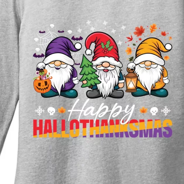 Halloween Thanksgiving Christmas Happy Hallothanksmas Funny Gift Womens CVC Long Sleeve Shirt