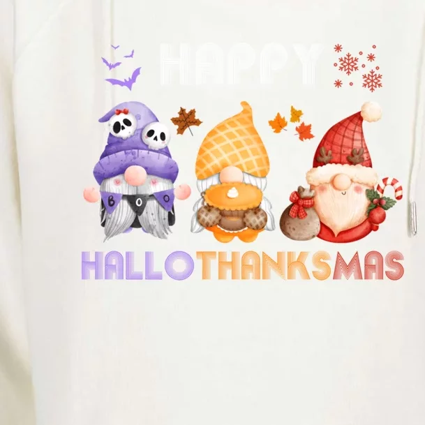 Halloween Thanksgiving Christmas Happy Hallothanksmas Gnomes Gift Womens Funnel Neck Pullover Hood