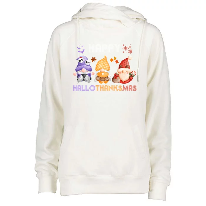 Halloween Thanksgiving Christmas Happy Hallothanksmas Gnomes Gift Womens Funnel Neck Pullover Hood