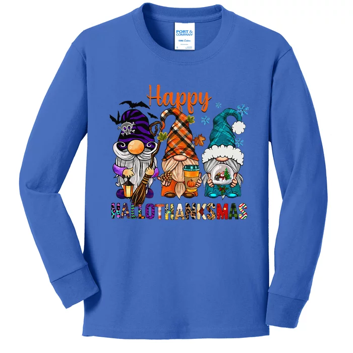 Halloween Thanksgiving Christmas Happy HalloThanksMas Gnomes Kids Long Sleeve Shirt