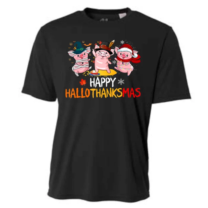 Halloween Thanksgiving Christmas Happy Hallothanksmas Pigs Cooling Performance Crew T-Shirt