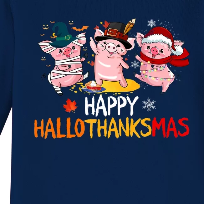 Halloween Thanksgiving Christmas Happy Hallothanksmas Pigs Baby Long Sleeve Bodysuit