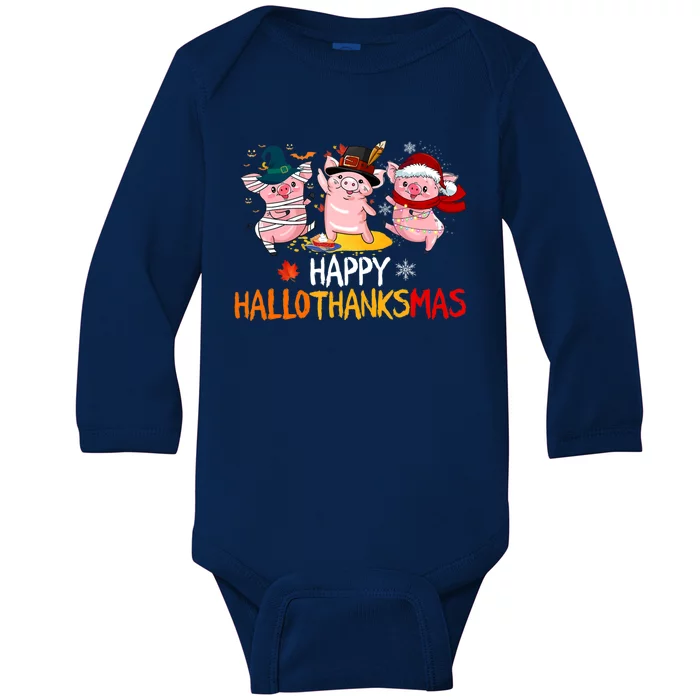 Halloween Thanksgiving Christmas Happy Hallothanksmas Pigs Baby Long Sleeve Bodysuit