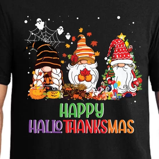 Halloween Thanksgiving Christmas Happy Hallothanksmas Gnomes Pajama Set