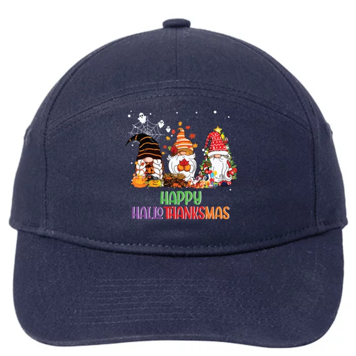 Halloween Thanksgiving Christmas Happy Hallothanksmas Gnomes 7-Panel Snapback Hat