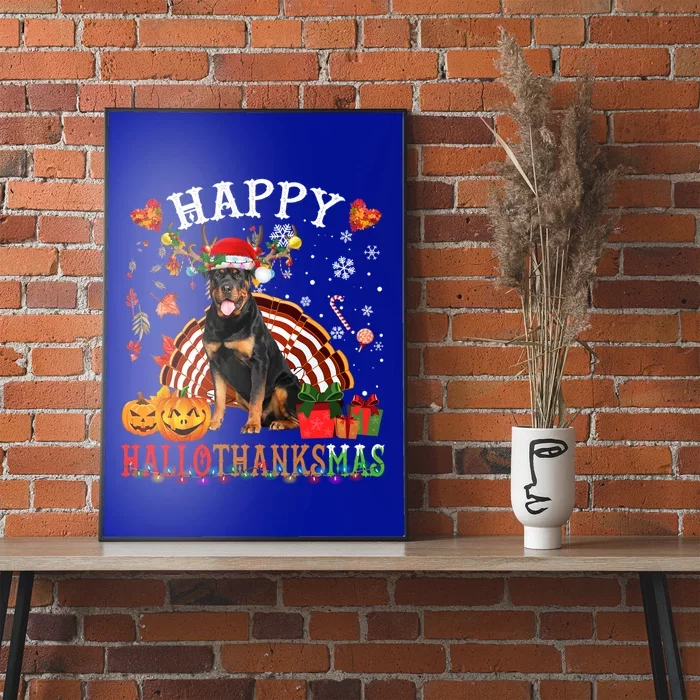 Halloween Thanksgiving Christmas Rottweiler Hallothanksmas Gift Poster