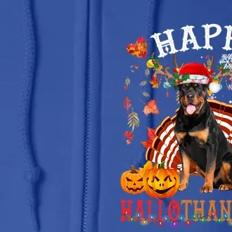 Halloween Thanksgiving Christmas Rottweiler Hallothanksmas Gift Full Zip Hoodie